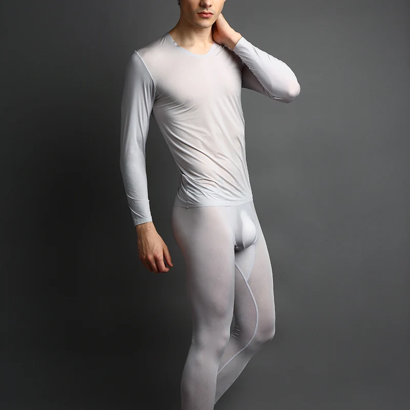Men's Ultra-thin Ice Silk Seamless Autumn Clothes Nine-point Suit Sexy Half-through Underpants