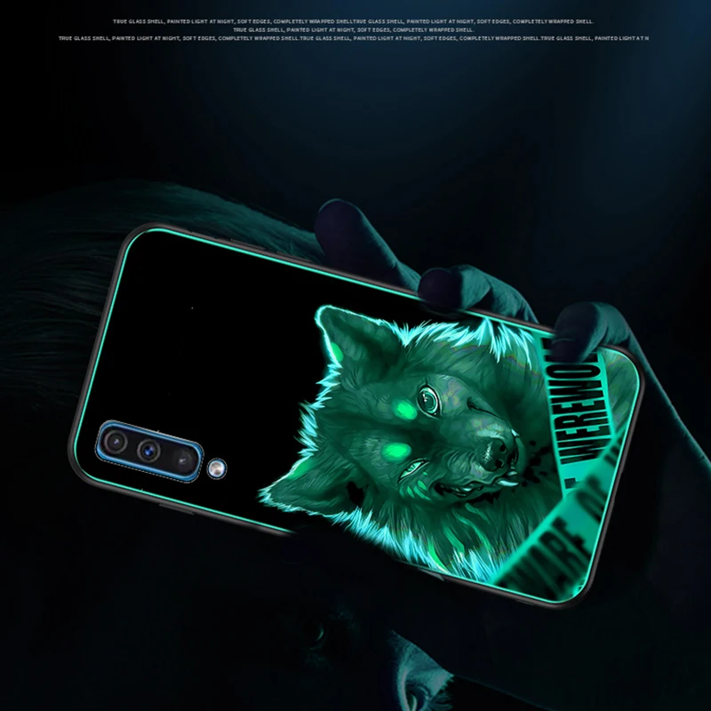 Dragon Wolf Luminous Glass Phone Case For Samsung Galaxy A50 a505 Luxury back Cover A30 a305 Night Shine case |
