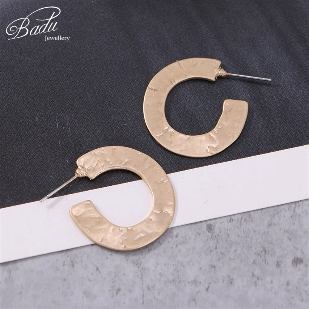 Badu Round Stud Earring Golden Alloy Circle Korean Style Women Earrings 2018 Fashion Jewelry Gift for Girls Dropshipping | Украшения и