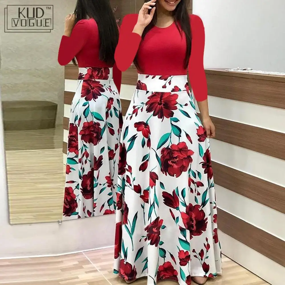 Женское богемное платье с цветочным принтом и длинным рукавом 2018 женское длинное