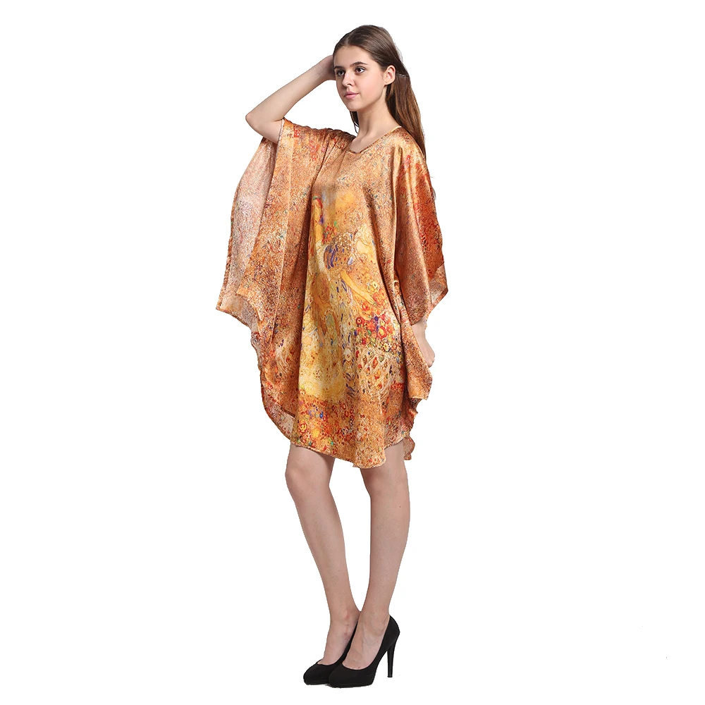 100% шелковое атласное платье Летучая мышь из чистого натурального шелка Новый