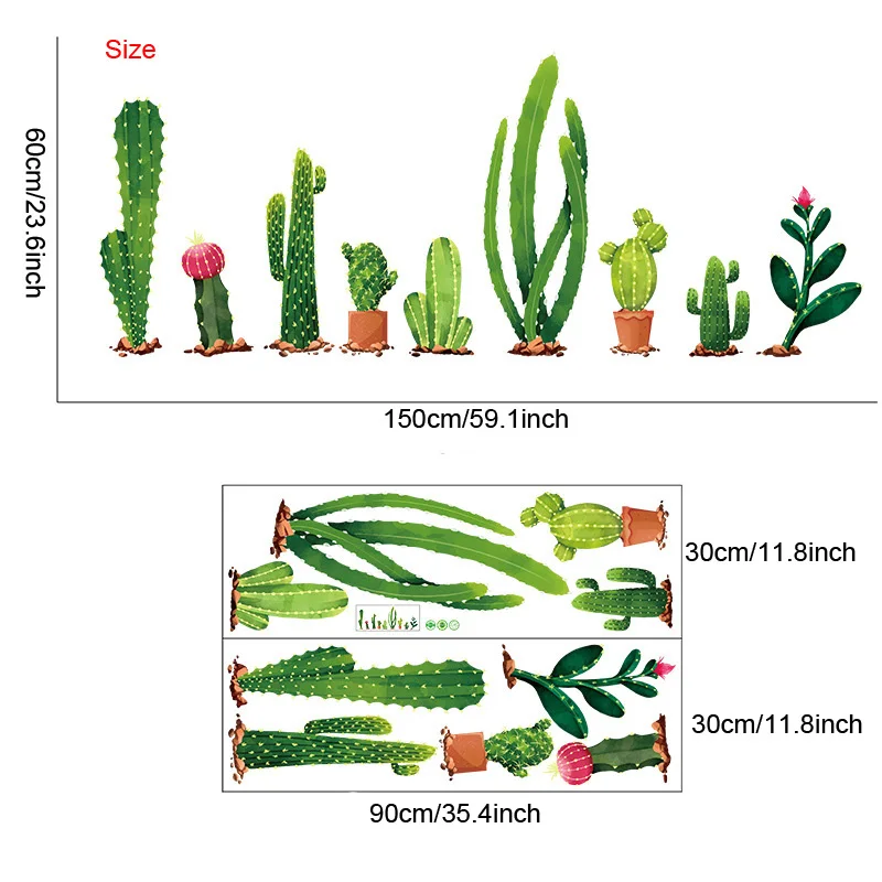 

60*150cm Potted Cactus Wall Stickers for Livingroom Kids room Sofa Background Wal Home Decor Eco-friendly Removable Art Murals