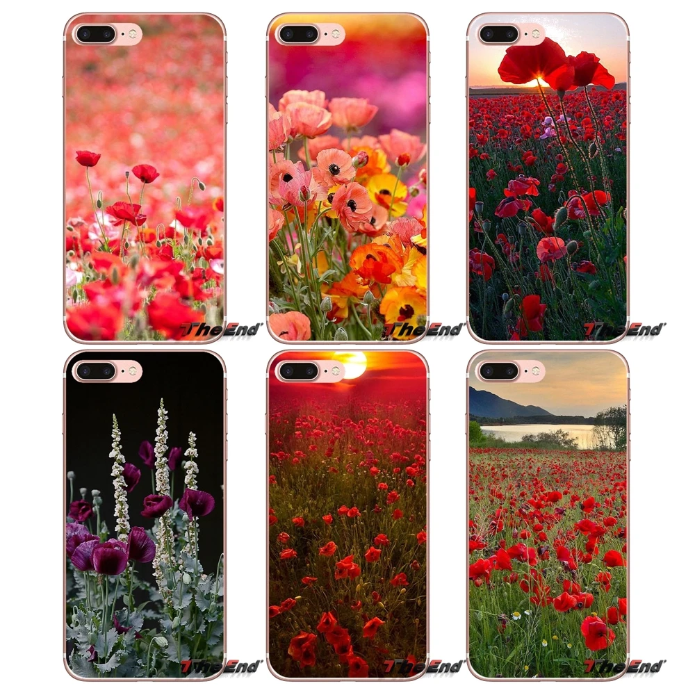 Красный Маки васильки Силиконовый ТПУ чехол для iPhone X 4 4S 5 5S 5C SE 6 6S 7 8 Plus Samsung Galaxy J1 J3