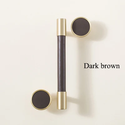 Dark brown Скандинавском стиле/кожаные+ латунные ручки для ящиков шкафа ручки для кухонной двери ручки для шкафа выдвижные ручки мебельная фурнитура - Цвет: Dark brown
