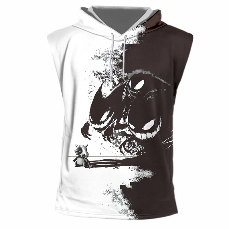 OGKB мужские горячие новые свободные черно белые 3D печатные забавные аниме с коротким рукавом капюшоном Топ