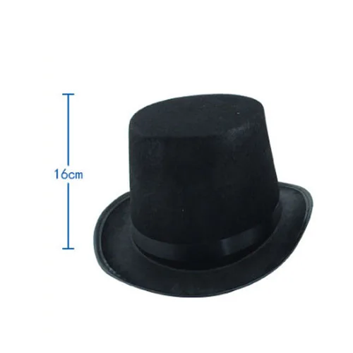 16cm for adults Однотонные черные Сатиновые шляпы с высоким колпачком для взрослых и детей, шляпы с Плоским куполом для костюма мага, театральные спектакли, музыкальная фетровая шляпа - Цвет: 16cm for adults