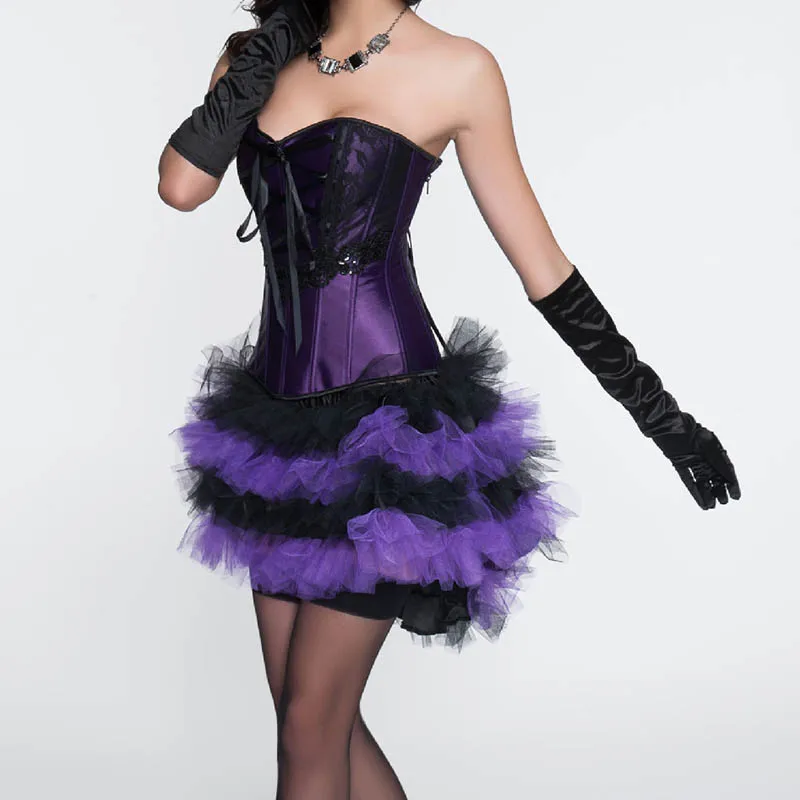 Purple Satin Corset Dresses Corpetes E Espartilhos Sexy Corsets And Bustiers Gothic Dress Victorian Burlesque Costumes For Women | Женская