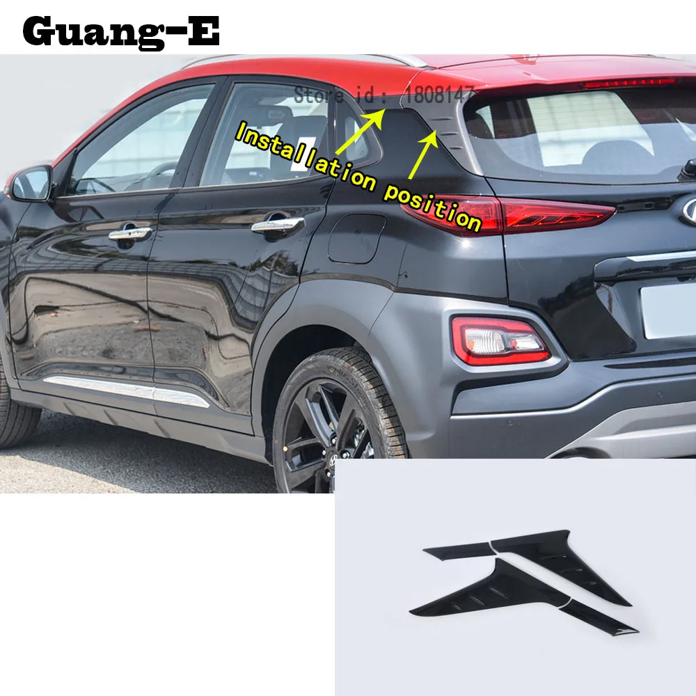 

For Hyundai Kona Encino Kauai 2017 2018 2019 2020 2021 Car Sticker Rear Spoiler Side Triangle Molding Window Bezel Trim Frame