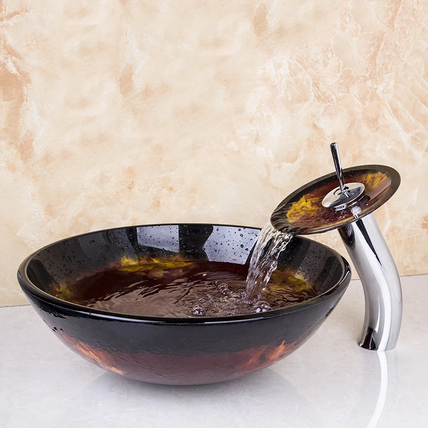 Раковина из закаленного стекла Torayvino US круглая с водопадом|bowl basin|glass sinkbasin sink |