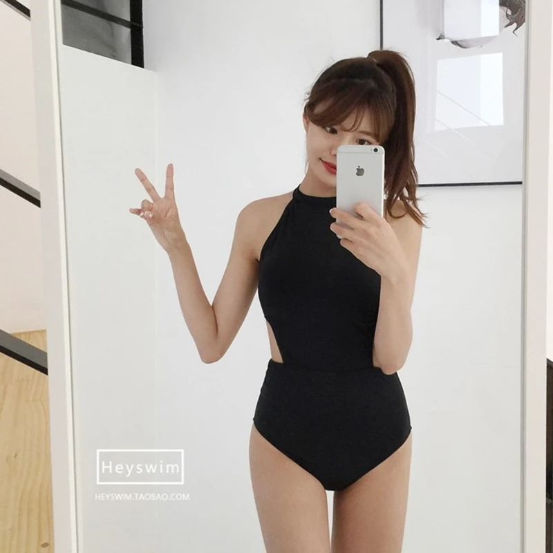 

High Neck Swimsuit Hollow Out Swimwear Women One Piece Swimsuit Sexy Bathing Suit New Monokini Black Bodysuit Trikini