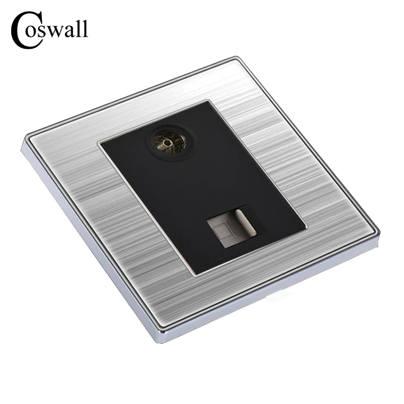 COSWALL Роскошная настенная Интернет розетка с ТВ розеткой Enchufe нержавеющая сталь