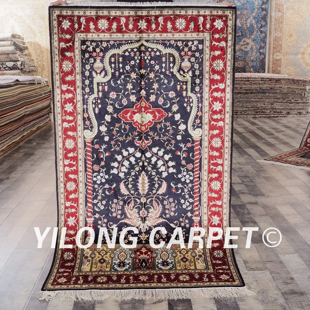 YILONG 3 'x 5' Восточный домашний ковер ручной работы Шелковый Синий персидский