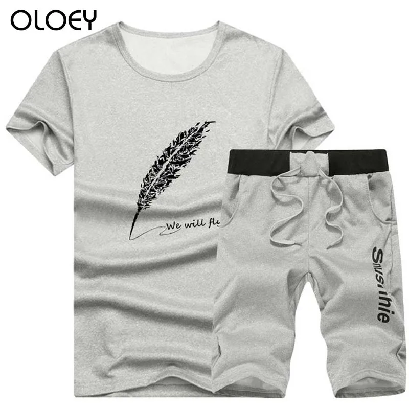 Мужские спортивные костюмы с коротким рукавом OLOEY комплект из двух предметов для