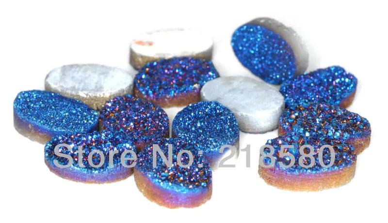 

H-DCB13 25pcs Mystical Blue Titanium Quartz Drusy Druzy Cabochon Beads 13mmx18mm