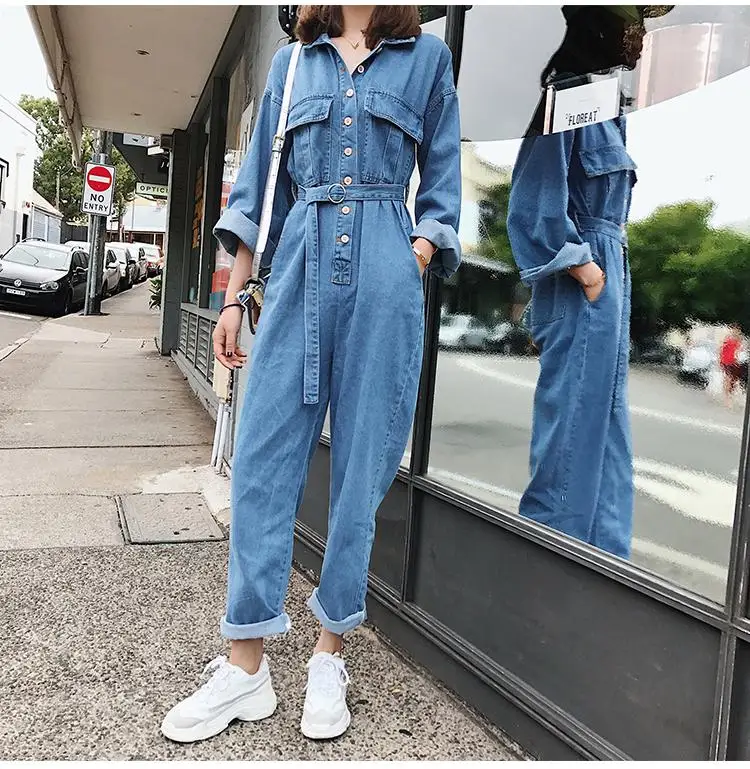 Весна Umpsuit осень Macacao Feminino цельный джинсовый комбинезон повседневный комбинезон женский комбинезон Xnxee - Цвет: Синий