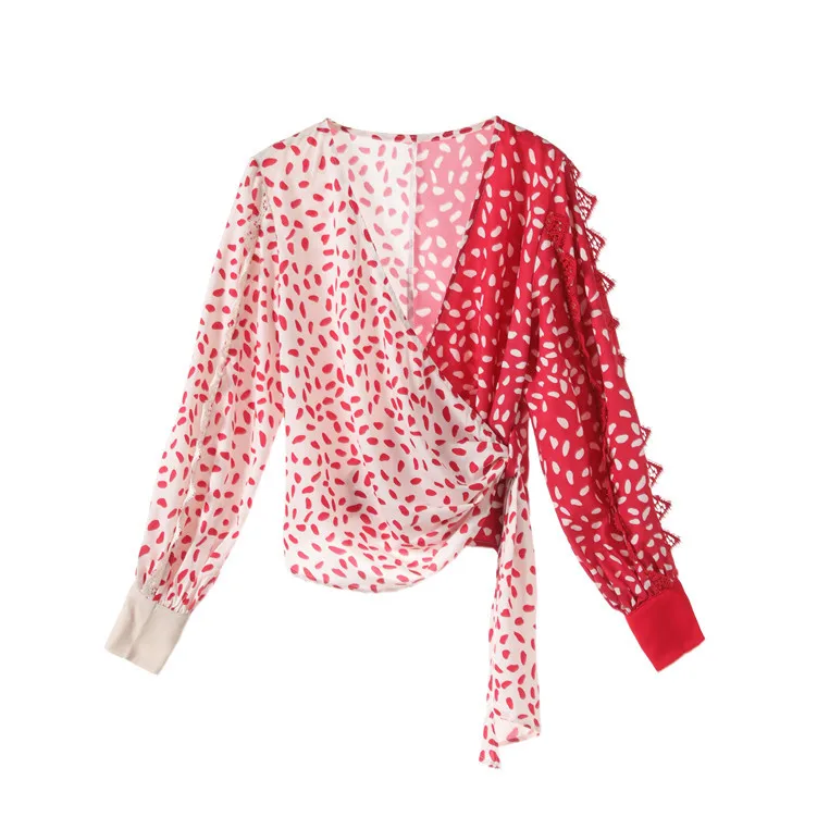 Женские блузки с длинным рукавом и v образным вырезом шифоновые розового