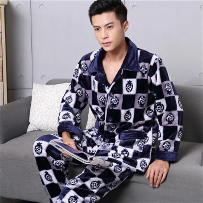 2018 новые зимние женские и мужские фланелевые пижамы с длинным рукавом длинные