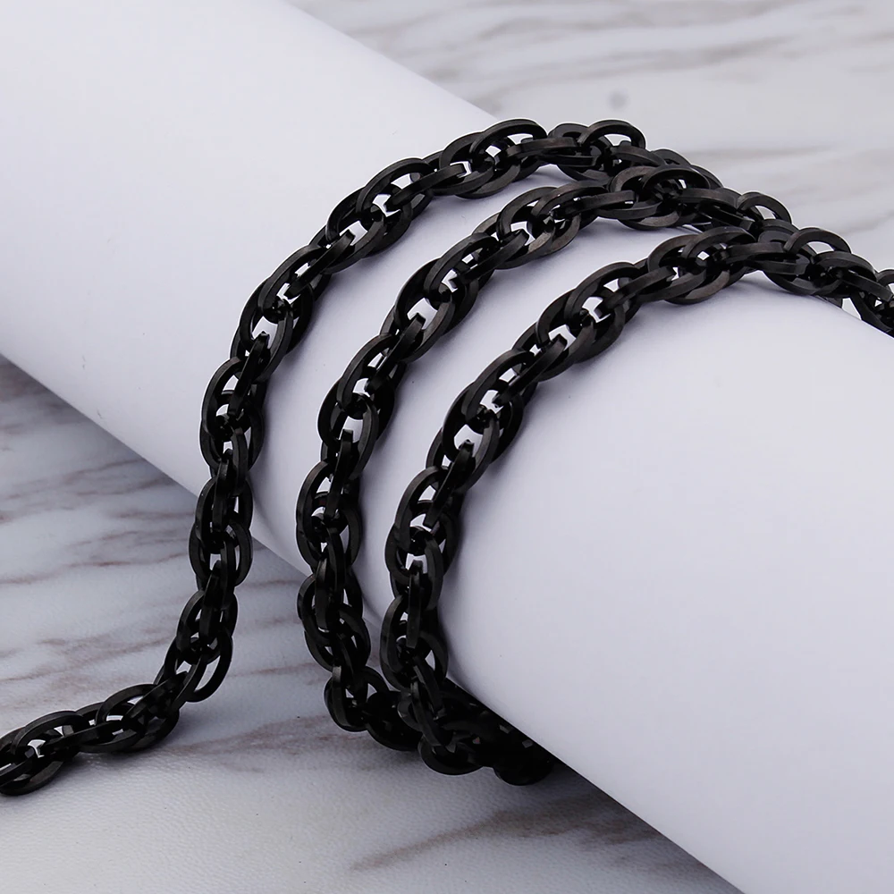 Длинное мужское ожерелье из нержавеющей стали панцирная цепь черного цвета