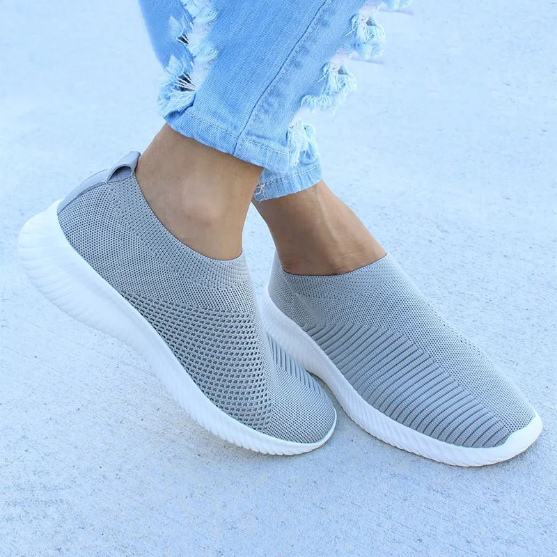 Кроссовки носки для женщин вязаные без шнуровки лоферы прогулочная обувь