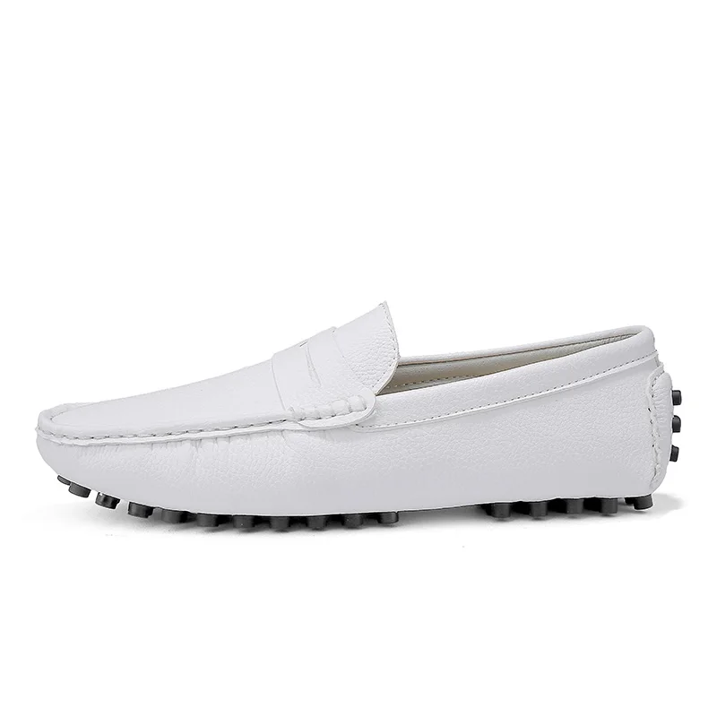white Shoes Men Loafers Soft Moccasins High Quality Autumn Winter Genuine Leather Shoes Men Warm Fur Plush Flats Gommino Driving Shoes - Цвет: white