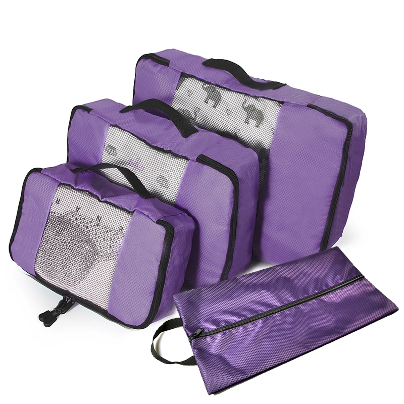 PURPLE 3 Set Компрессионная Упаковка куб Органайзер для багажа/водонепроницаемый/Упаковка Кубики 5 шт/нейлон/Мужская/Женская дорожная сумка - Цвет: PURPLE 3 Set