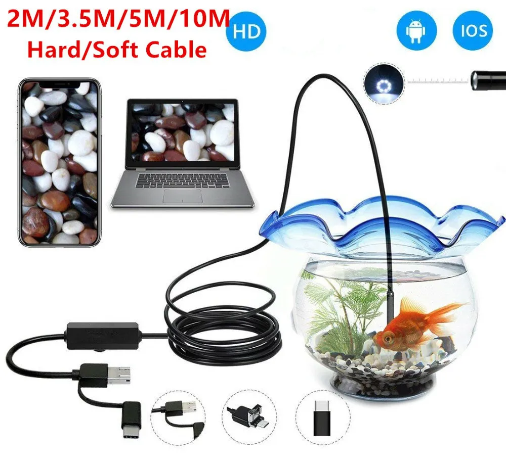 Мини видеокамера IP67 1080P Android 8 мм Micro USB Type c 3 в 1 компьютерный эндоскоп бороскоп