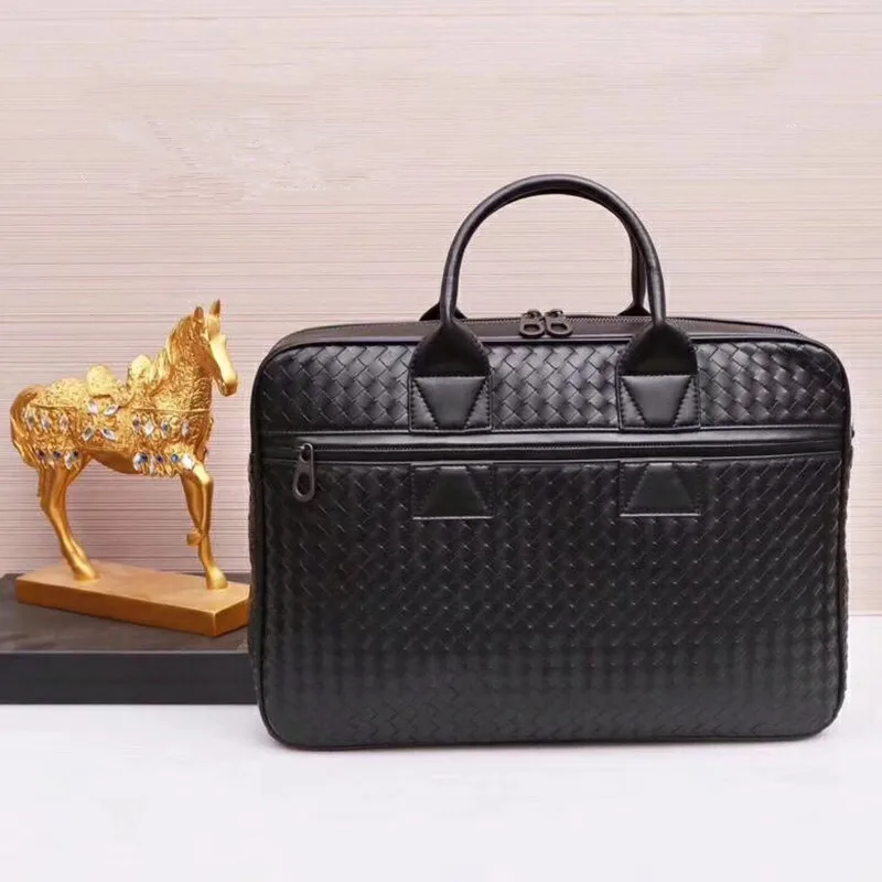 Kaisiludi leather hand-woven men's bag handbag men's leather briefcase business casual computer bag fashion men and women