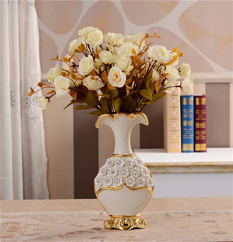 Vase n 3White Roses Европейская фарфоровая ваза, Расписанная вручную, позолоченная, современная, современная, керамическая, ваза для цветов, для кабинета, прихожей, дома, свадебного украшения - Цвет: Vase n 3White Roses