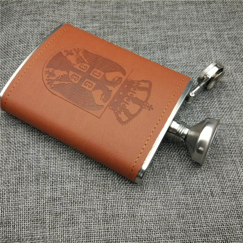 Alalinong H005 из коричневой искусственной кожи 8 унц. Портативный фляжка Нержавеющая сталь колбу мужской карман пить с одним Воронка вино бутылки