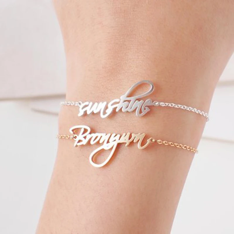 

Custom Baby Nameplate Bracelets Handmade Women Men Personalized Name Dainty Initials Bracelet Bangle Friendship Jewelry Gift BFF