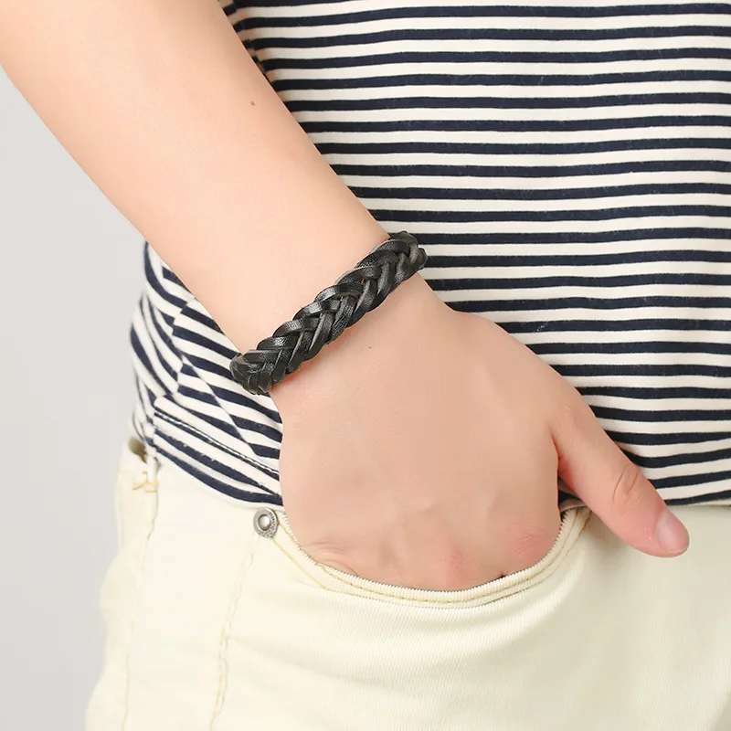 Fashion Stainless Steel Chain Bracelet Leather Men Vintage Men's Knitted Jewelry | Украшения и аксессуары