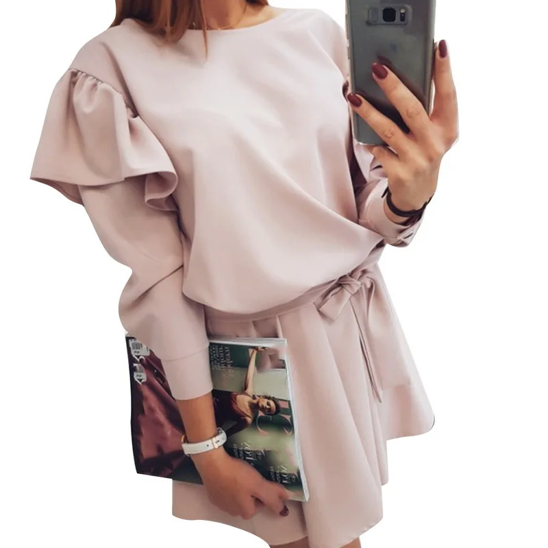 CALOFE однотонное мини-платье с оборками Женская мода 2018 летний сарафан бантом Vestidos