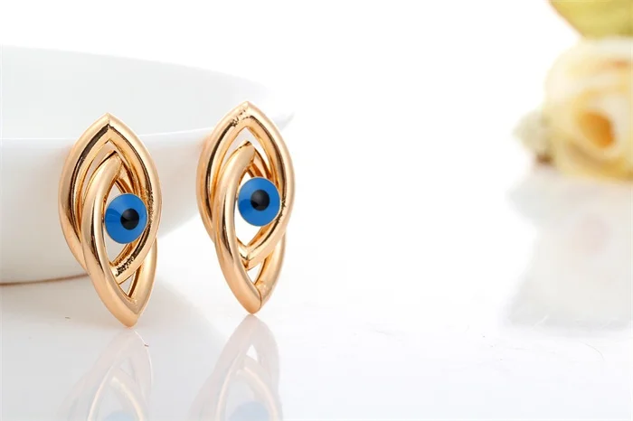 new Double Twisted Blue Evil's Eyes Jewelry Sets Gold Color Pendant Necklace Stud Earrings for Women Girls Jewellery | Украшения и