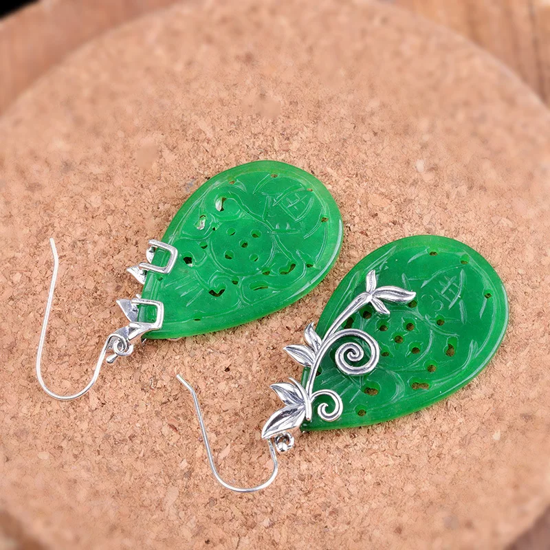 Прямые продажи нового модного серебра 925 Чистое серебро и серьги из нефрита капли