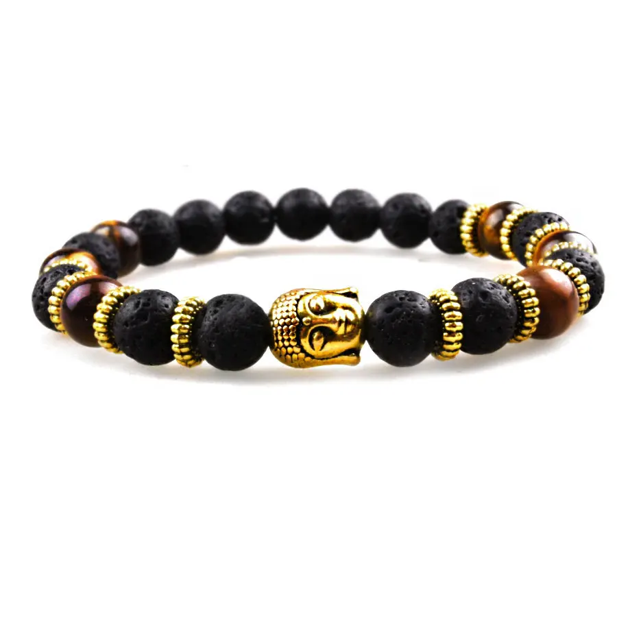 Hv00004 голова Будды оптовая продажа черный вулканический Лава камень тигровый глаз