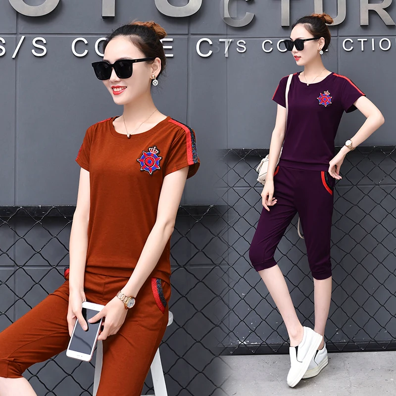 Спортивный костюм женский 2019 новый летний студенческий Повседневный из двух