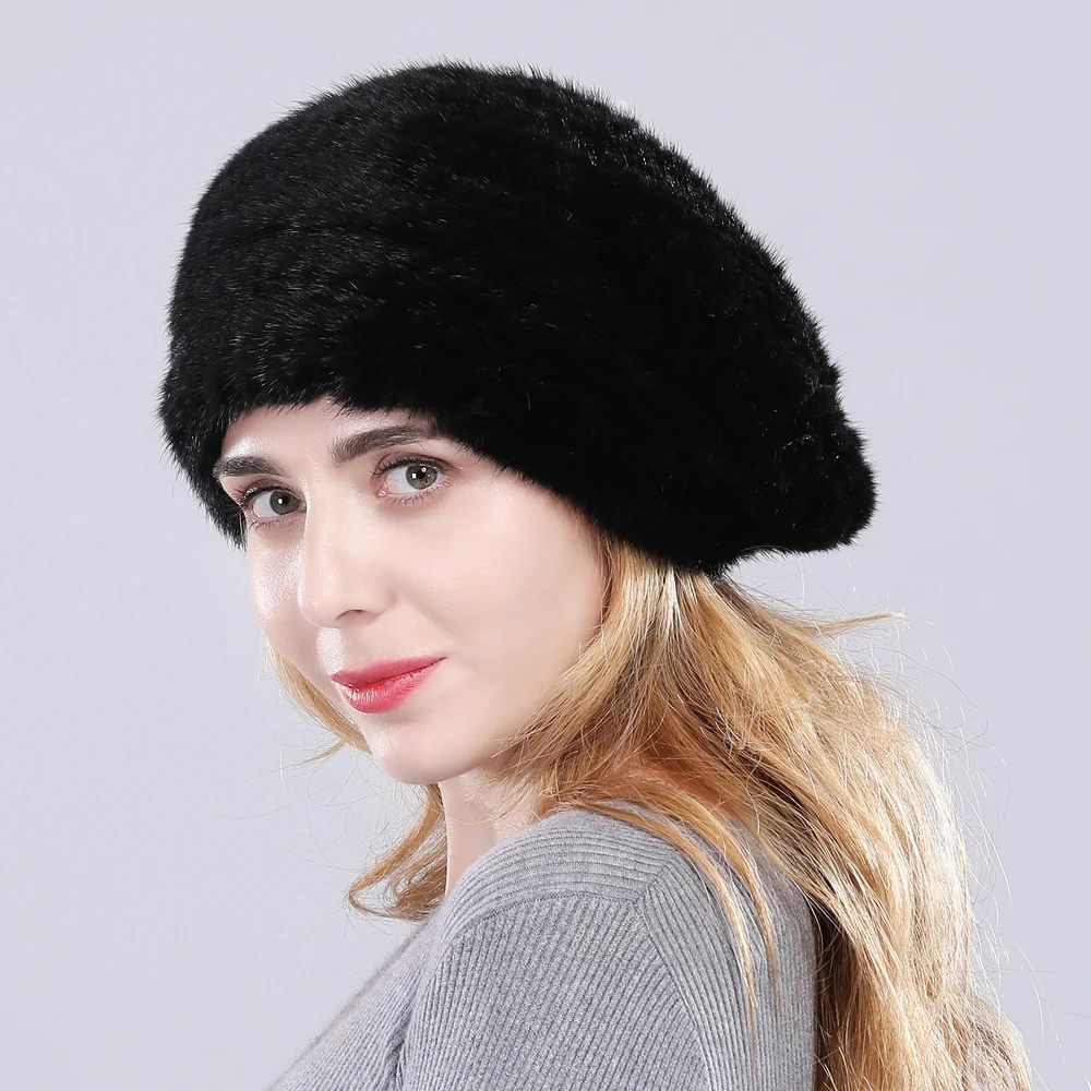 Элегантные женские модные меховые береты ручной работы вязаные шапки из
