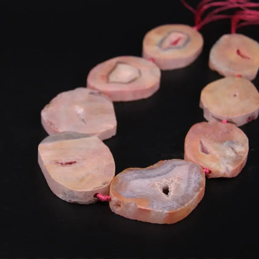 

15.5"/strand Large Pink Raw Agates Quartz Geode Druzy Freeform Slab Nugget Beads,Natural Roug Drusy Slice Pendant Jewelry