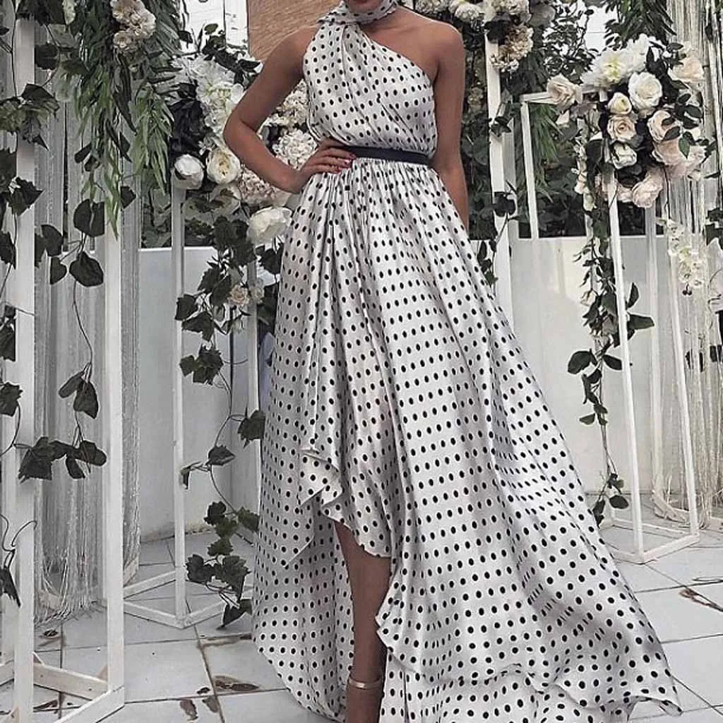 2019 летнее женское платье повседневное в белый горошек с принтом повязки Halte