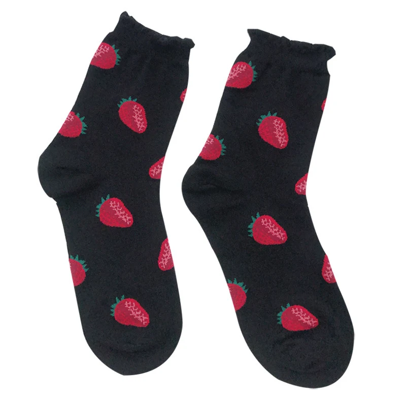 LaceStrawberrySSS Женские носки с фруктами, тропические апельсины, черника, лимоны, ананасы, вишня, вишня, авокадо, бананы, Пальмовые Листья - Цвет: LaceStrawberrySSS