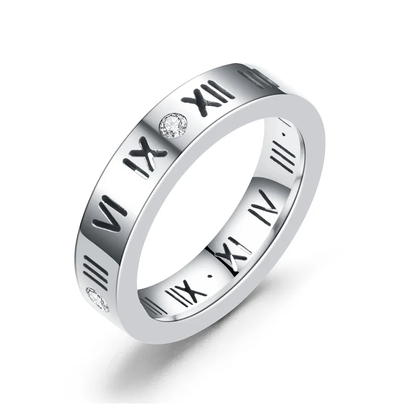 Fashion jewelry elegant temperament of hollow out lucky Roman numerals rose gold plating titanium steel ring | Украшения и