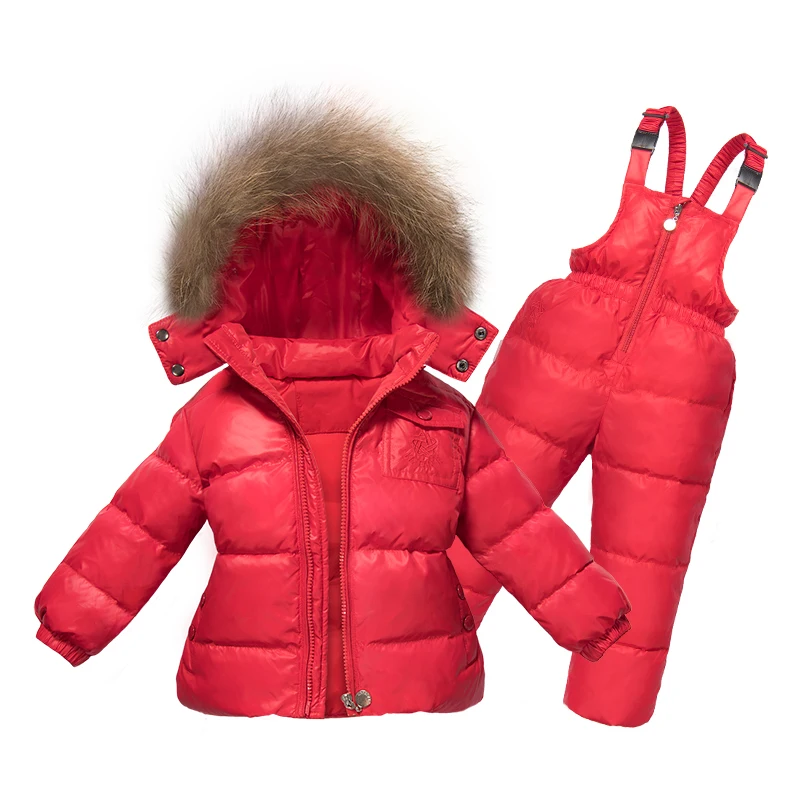 

Russia Winter Girls Clothing Set 2PC Down Coat+Overalls Ski Suits Warm Windproof Outwear Snowsuits Jackets+scarf Pants 2-5T Kids