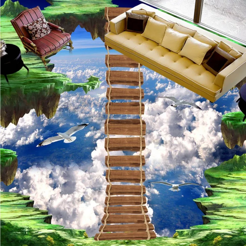 

Free shipping lobby bedroom flooring 3d Sky walkway painting custom thickened wallpaper chinese self-adhesive square mural