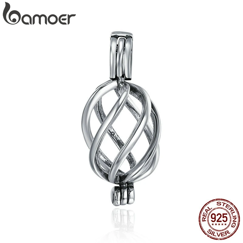 BAMOER, Настоящее серебро 925 пробы, геометрический скрученный круг, круглая клетка, подвеска, подходит для женщин, цепочка, ожерелье, ювелирное изделие SCP021