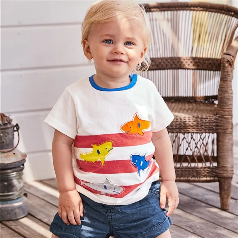 Летние футболки для маленьких мальчиков с аппликацией Детская футболка