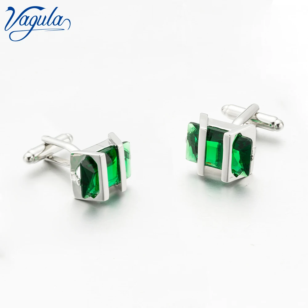 

VAGULA Cufflinks Top Luxury Brand Party Wedding gift Suit Shirt Button Bonito Gemelos Green Crystal Cuff link 708