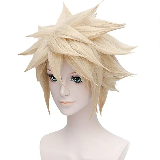 Ccutoo последняя фантазия VII Клауд страйф Final Fantasy VII Для мужчин с коротким блондинка аксессуар для волос пушистой цветок прямые синтетические волосы Косплэй парики FF7