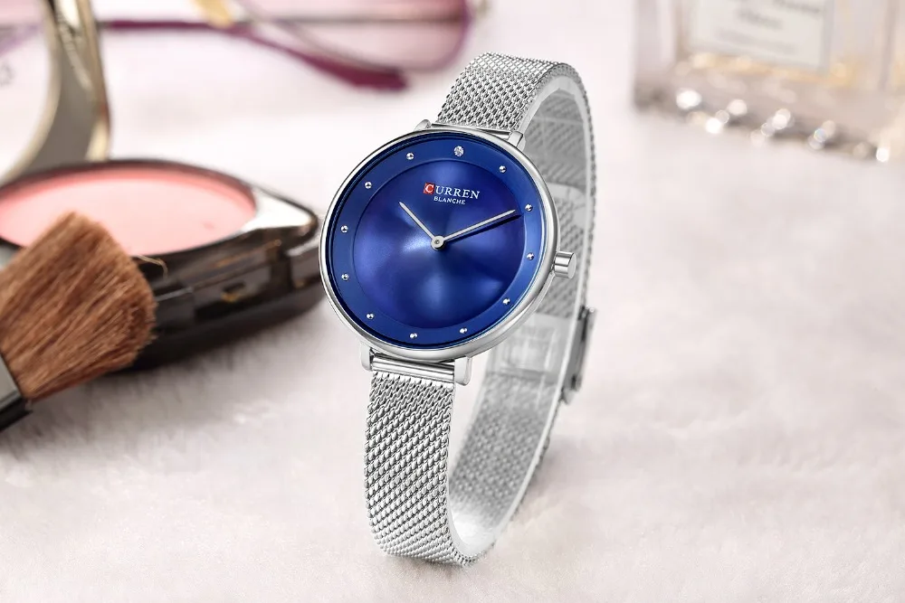 Reloj Mujer, элегантные часы с синим и серебряным стальным браслетом, CURREN, новая мода, Женские кварцевые наручные часы, Relogio Femenino