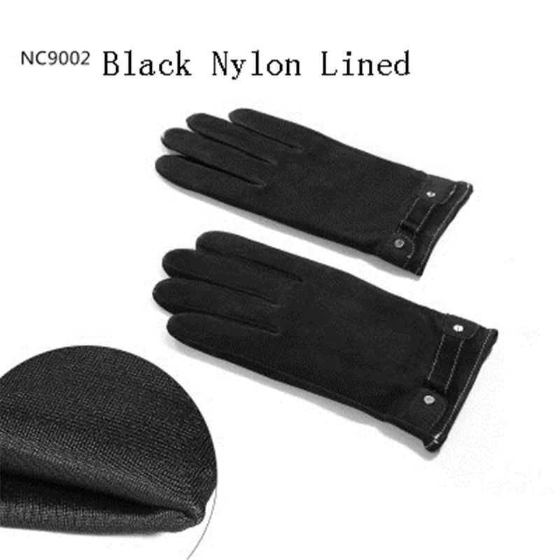 Black Nylon Lined Новые перчатки из натуральной кожи мужские черные замшевые перчатки из овчины Осень Зима теплые плюшевые перчатки для вождения 9002 - Цвет: Black Nylon Lined