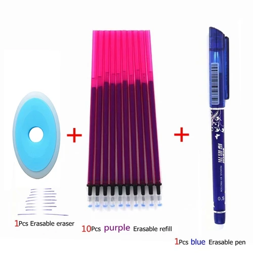12Pcs purple set 12 шт./лот, стираемая ручка, сменный стержень, моющаяся ручка, 0,5 мм, синие/черные/красные чернила, гелевая ручка для школы, офисные принадлежности, инструмент, канцелярские принадлежности - Цвет: 12Pcs purple set